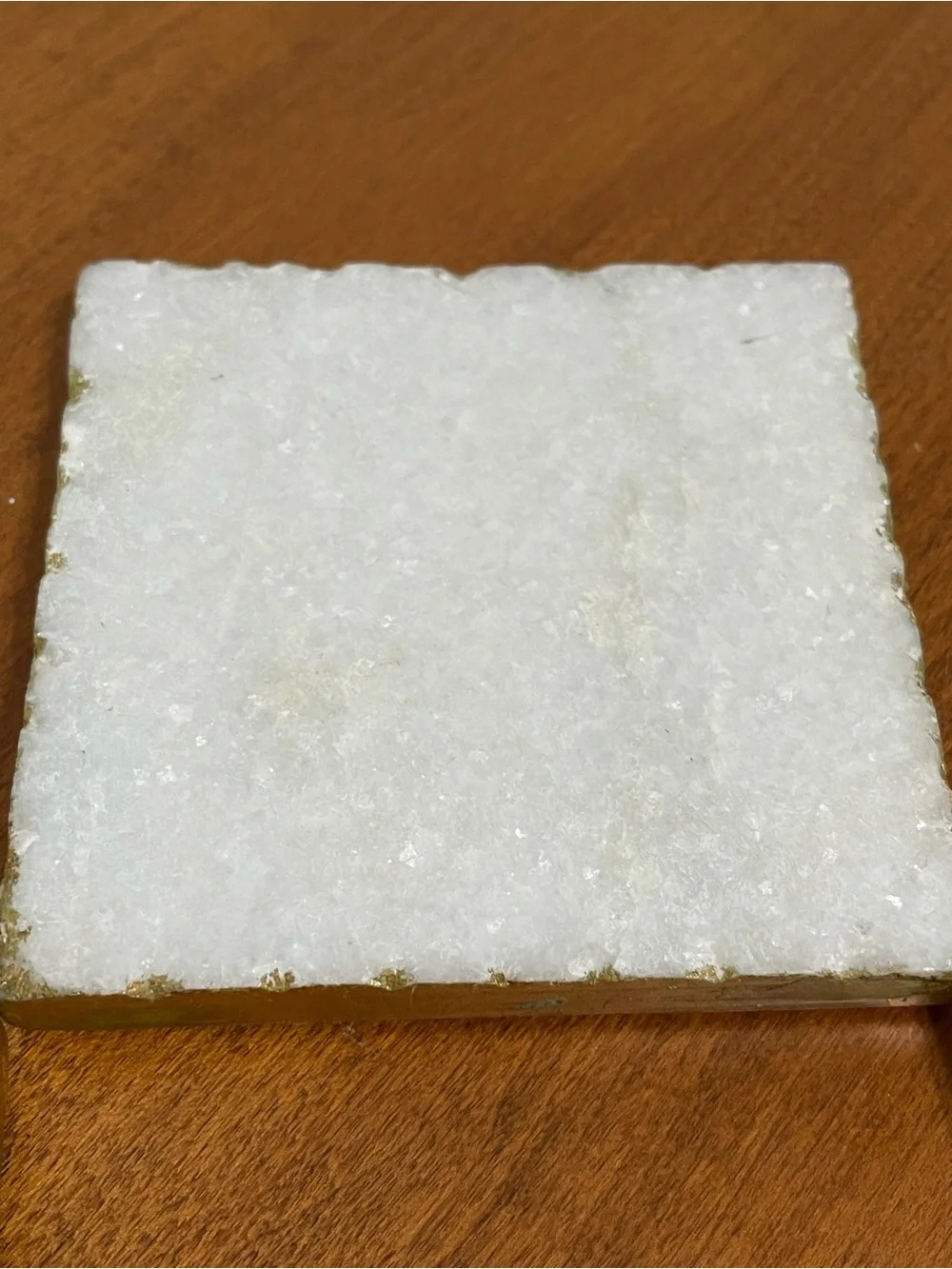 White Natural Stone Marble Sparkle Shimmery Square Coasters Gold Edges 4x4 4 Set